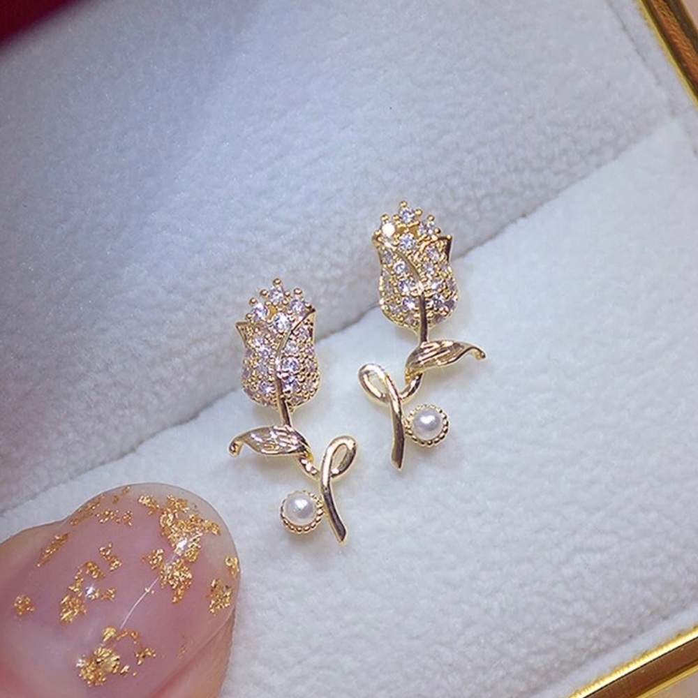 18K gold Zircon Elegant Tulip Women's Wedding Party Earrings